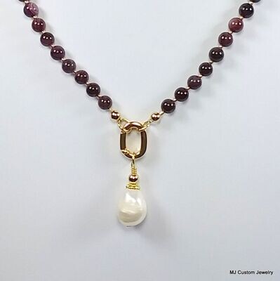Wine M.O.P. Shell Necklace w/ Removable Baroque FW Pearl Pendant