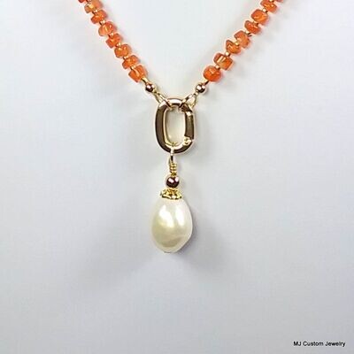 Carnelian Heishi Necklace w/ Removable Baroque FW Pearl Pendant