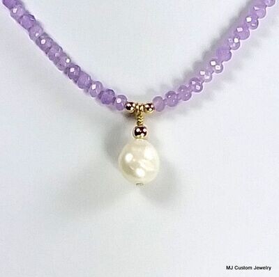 "Lavender Jade" Agate & FW Pearl Pendant 14k GF Necklace