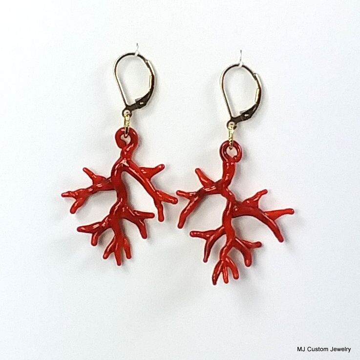 Venetian Glass Red Coral Branches 14k GF Earrings