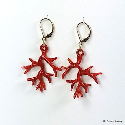 Venetian Glass Red Coral Branches 14k GF Earrings