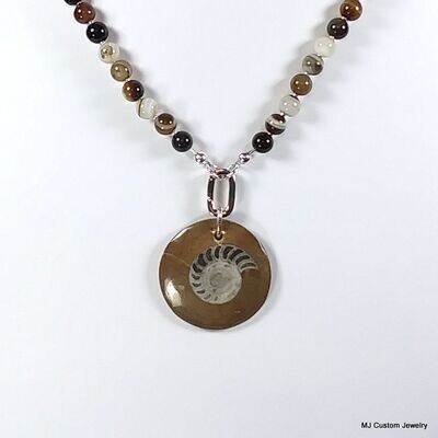 Brown Dream Agate Necklace w/ Removable Ammonite Fossil Pendant