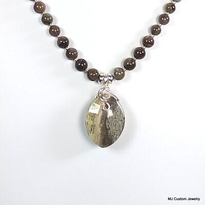 Taupe M.O.P. Shell & Silverleaf Jasper Pendant Necklace