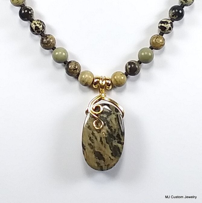 Landscape Stone & Jasper Pendant 14k GF Necklace