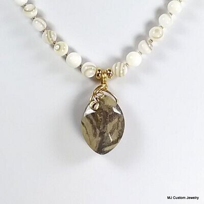 Mother of Pearl & Jasper Pendant 14k GF Necklace