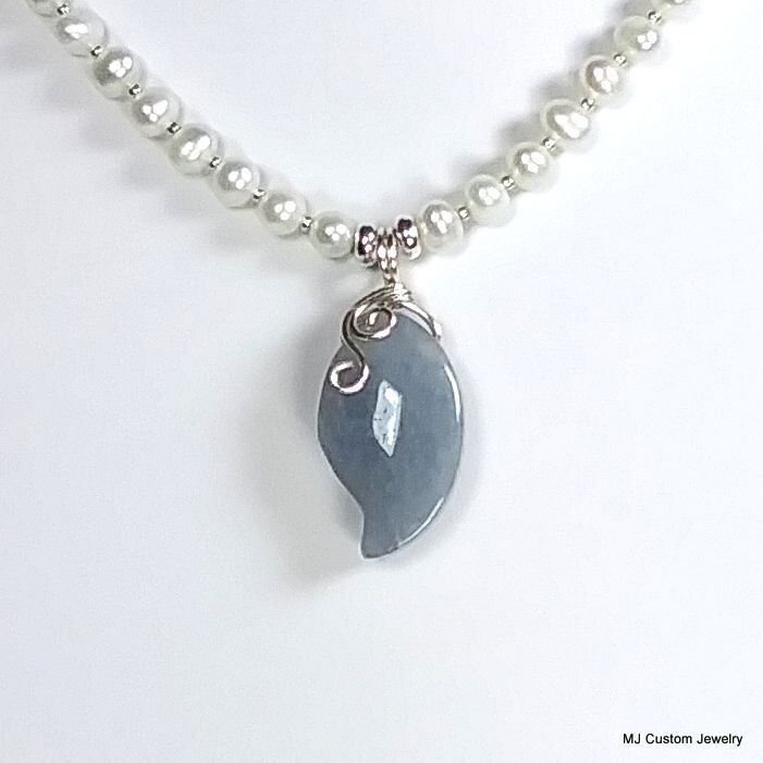 Freshwater Pearl & Blue Quartz Pendant Necklace