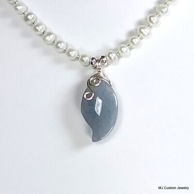 Freshwater Pearl & Blue Quartz Pendant Necklace