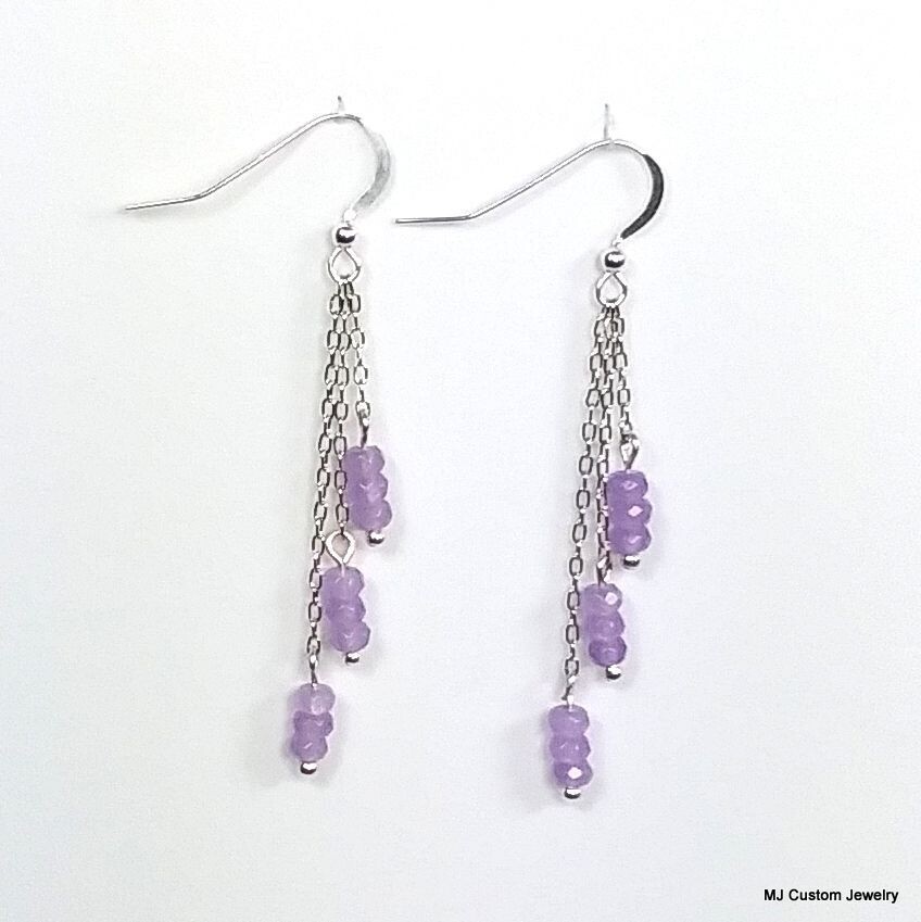 "Lavender Jade" Agate Chain Dangle Earrings