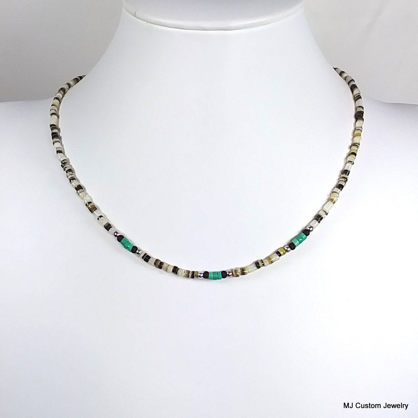 Petite Black Lip Shell & Turquoise Heishi Unisex Necklace