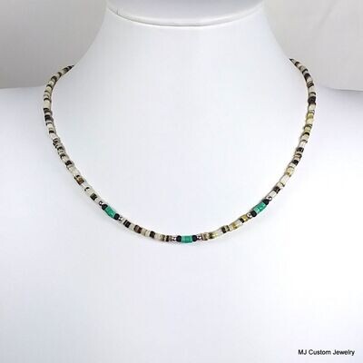 Petite Black Lip Shell & Turquoise Heishi Unisex Necklace