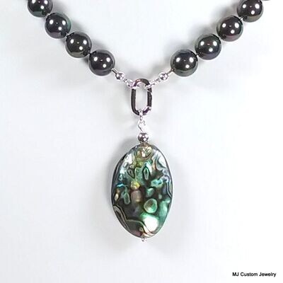 Peacock Shell Pearl Necklace w/ Removable Abalone Pendant