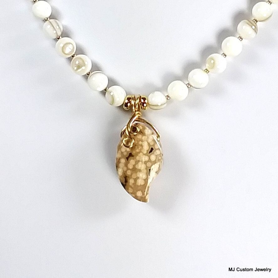 Mother of Pearl & Ocean Jasper Pendant 14k GF Necklace