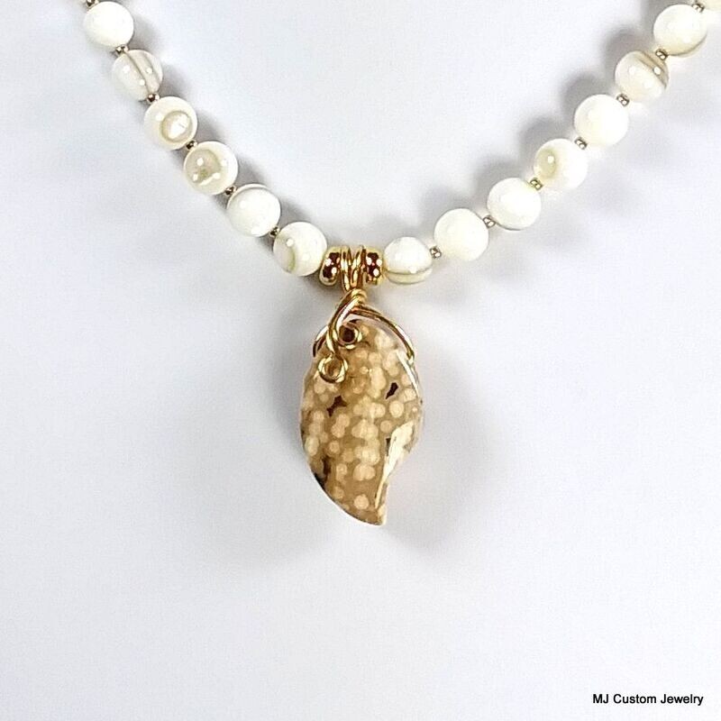 Mother of Pearl & Ocean Jasper Pendant 14k GF Necklace