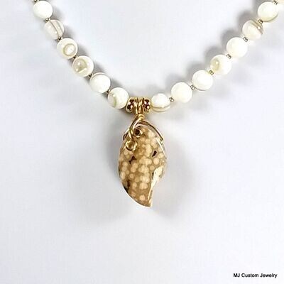 Mother of Pearl & Ocean Jasper Pendant 14k GF Necklace