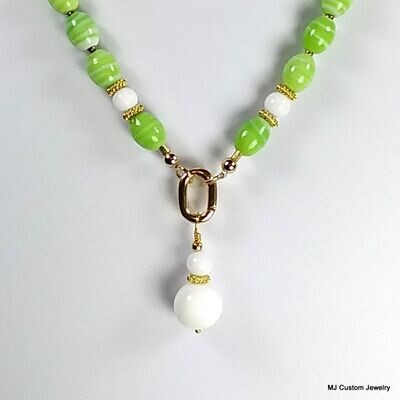 Lime Porcelain & White Jade Necklace w/ Removable Pendant