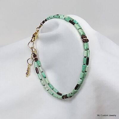 Turquoise Tiny Tubes Double Strand Gold Bracelet