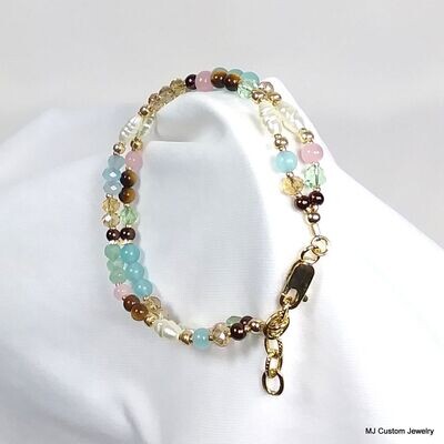 Multi-gemstone, Crystal & Pearl Double Strand 14k GF Bracelet