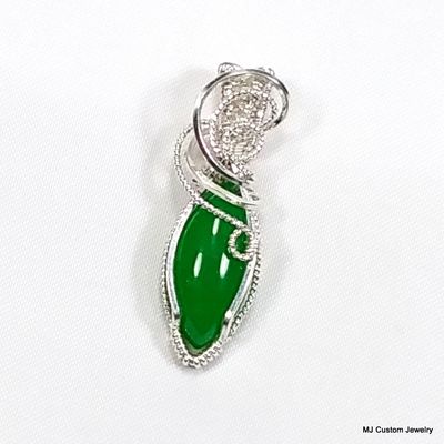 Green Agate Marquise Wire Wrapped Pendant