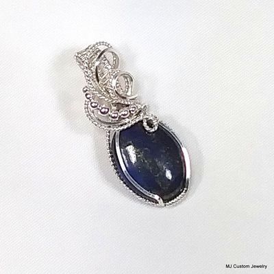 Lapis Lazuli & Silver Beads Wire Wrapped Pendant