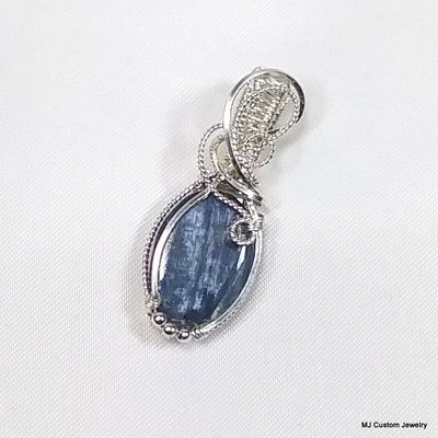 Kyanite Oval & Silver Beads Wire Wrapped Pendant