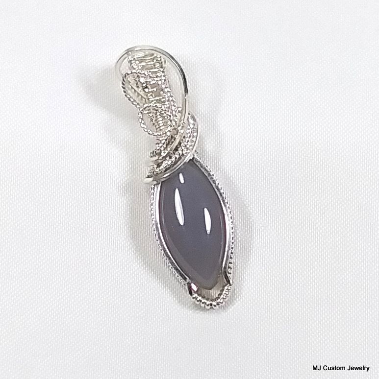 Lavender Indian Agate Marquise Wire Wrapped Pendant