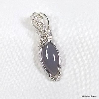 Lavender Indian Agate Marquise Wire Wrapped Pendant