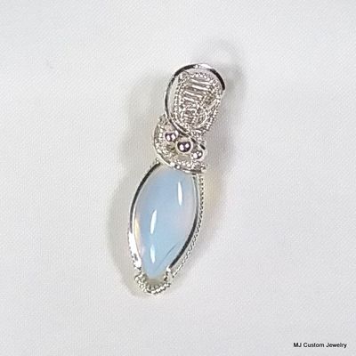 Opalite Marquise & Silver Beads Wire Wrapped Pendant