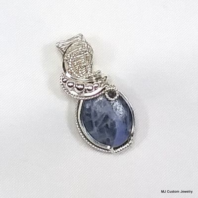 Sodalite & Silver Beads Wire Wrapped Pendant