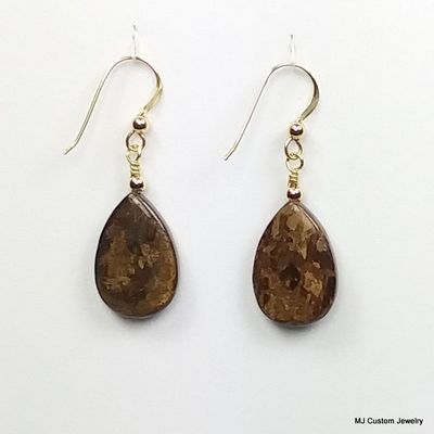 Bronzite Gemstone Teardrops 14k GF Earrings