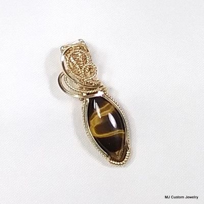 Tigereye Marquise 14k GF Wire Wrapped Pendant