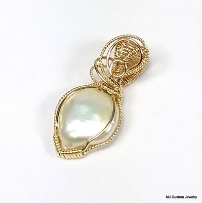 Freshwater Coin Pearl 14k GF Wire Wrapped Pendant