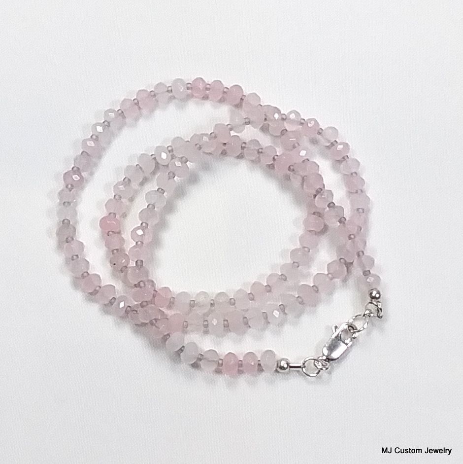 "Rose Quartz" Hand-Cut Agate Rondelle Necklace