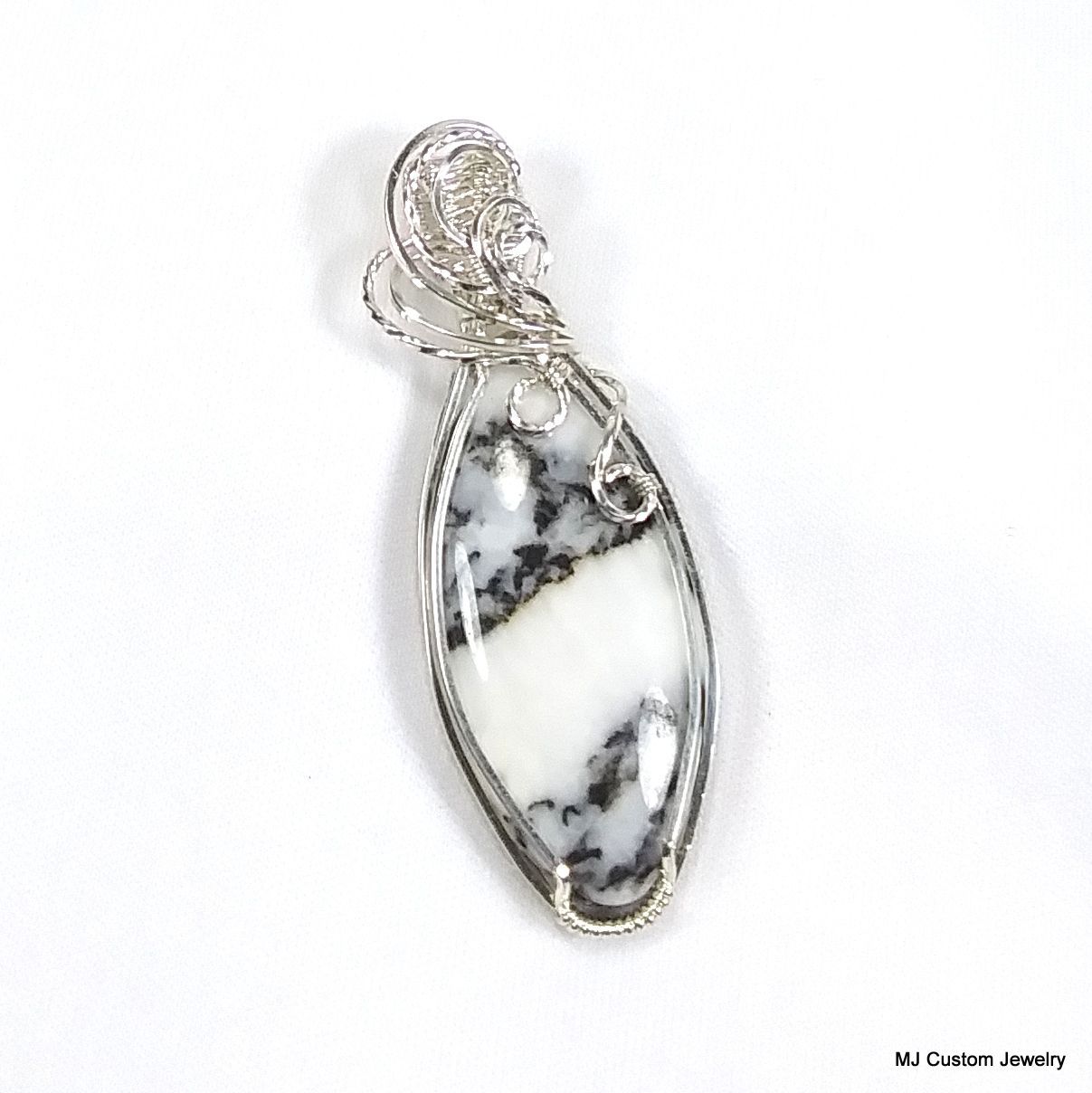 Zebra Jasper Large Marquise Wire Wrapped Pendant
