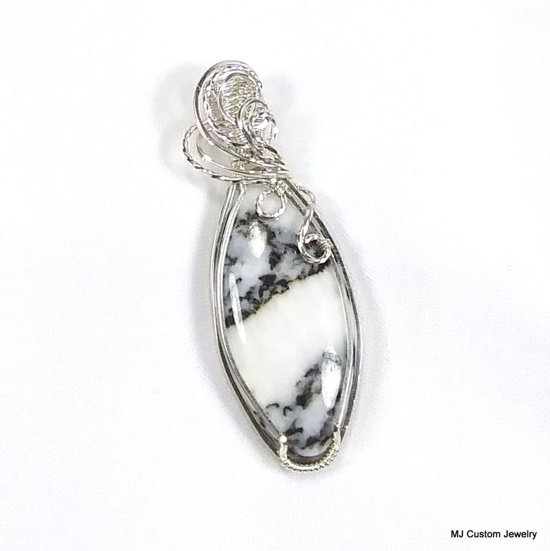 Zebra Jasper Large Marquise Wire Wrapped Pendant