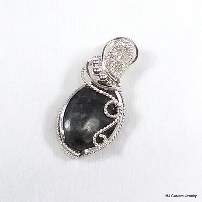 Larvikite & Silver Beads Wire Wrapped Pendant