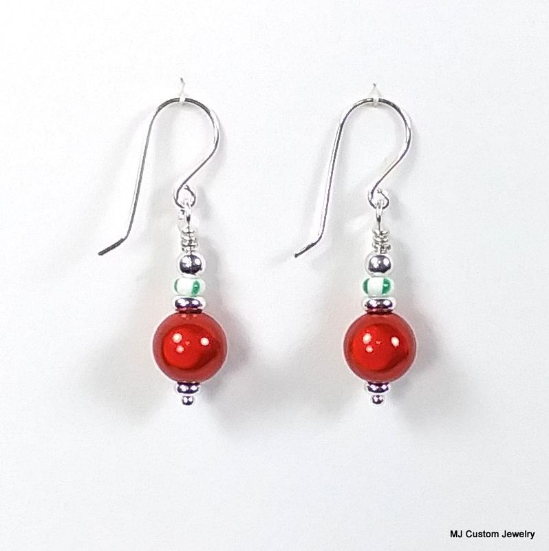 Red Miracle Glass & Mint Candy Holiday Earrings