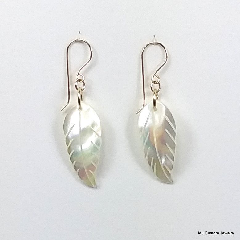 Mother of Pearl Long Leaf 14k GF Earrings
