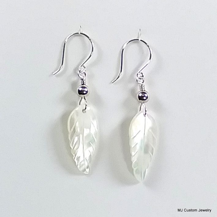 Mother of Pearl & Silver Ball Long Leaf Earrings