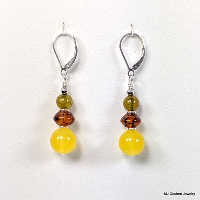 Sunshine & Crackle Agate Triple Stone Earrings
