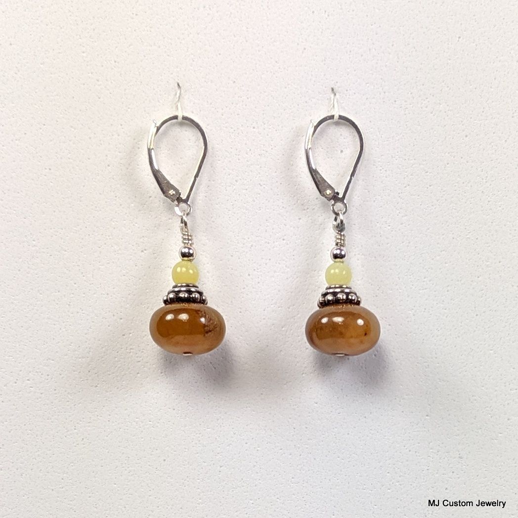 Apple & Yellow Jade Bali-Style Bead Cap Earrings