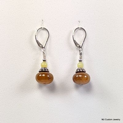 Apple & Yellow Jade Bali-Style Bead Cap Earrings