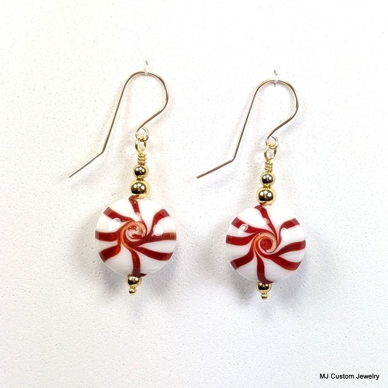 Peppermint Candy 14k Holiday Earrings