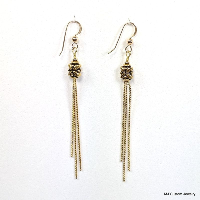 Simply Gold – Embossed Leaf Chain Tassel 14k GF Earrings