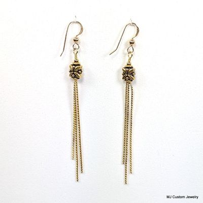 Simply Gold – Embossed Leaf Chain Tassel 14k GF Earrings