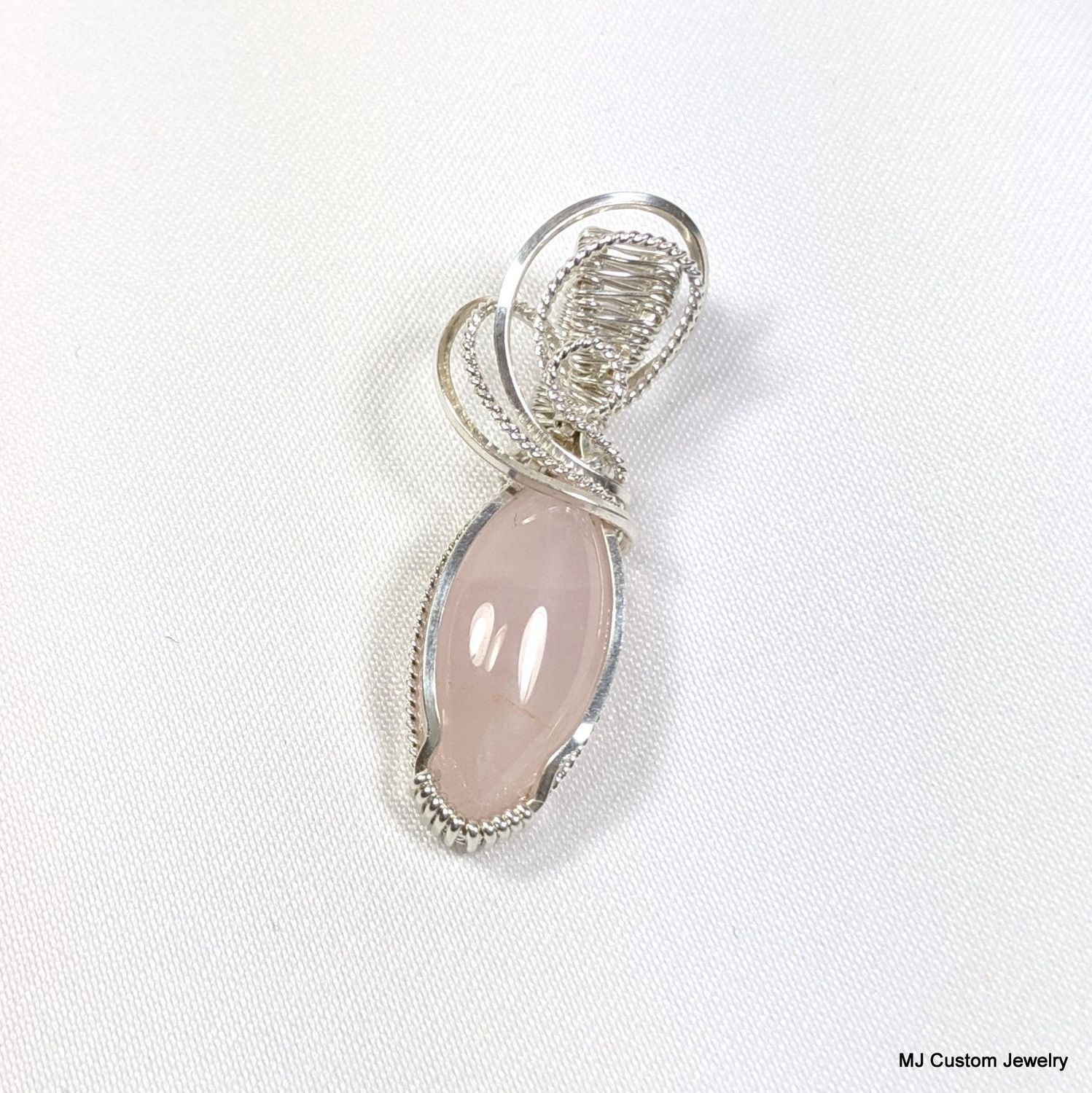 Rose Quartz Marquise Wire Wrapped Pendant