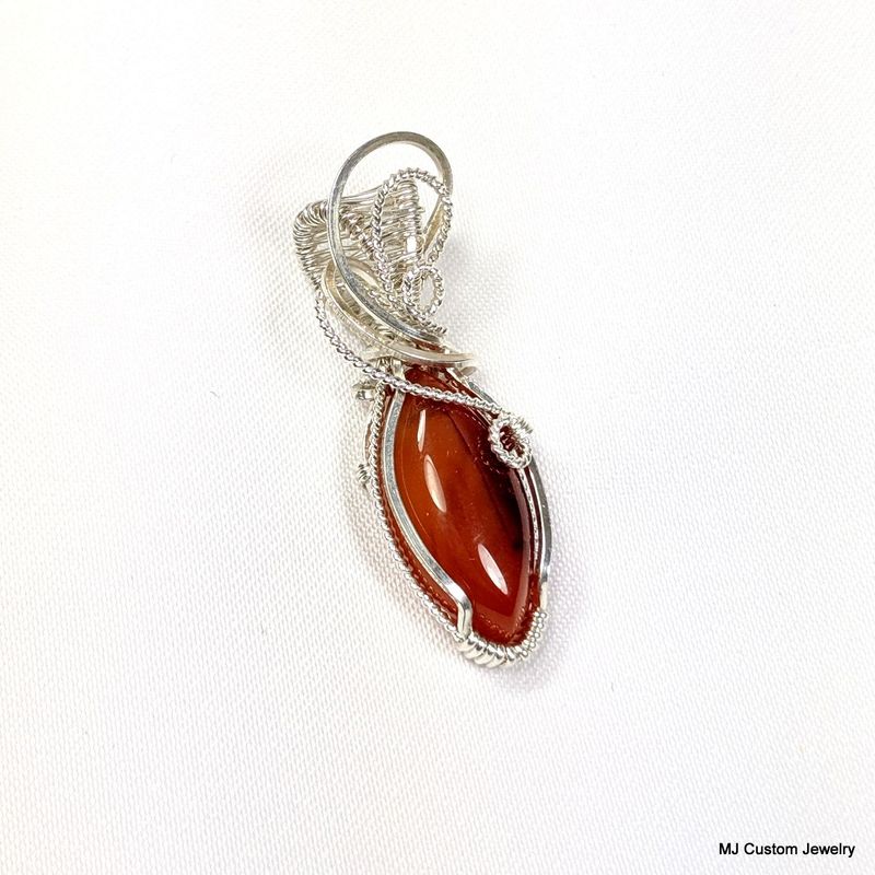 Red Agate Marquise Wire Wrapped Pendant