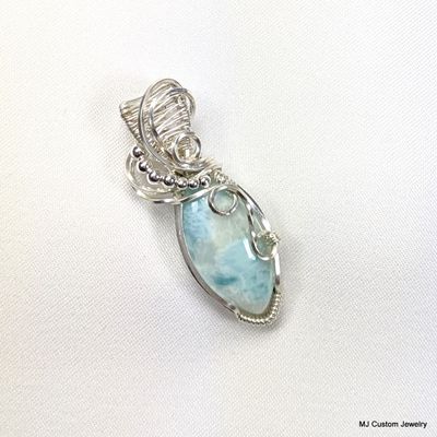 Larimar Marquise & Silver Beads Wire Wrapped Pendant