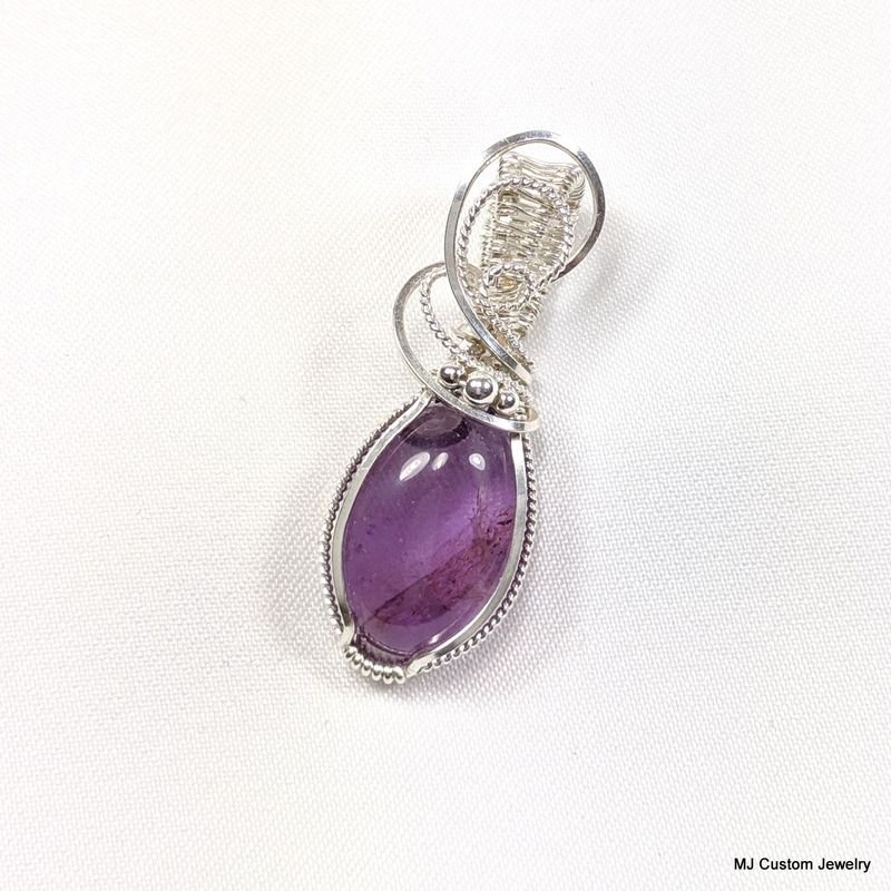 Amethyst & Silver Beads Wire Wrapped Pendant