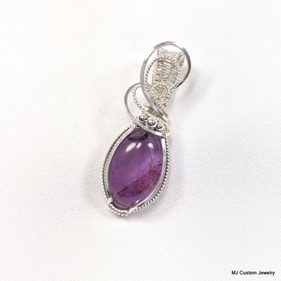 Amethyst & Silver Beads Wire Wrapped Pendant
