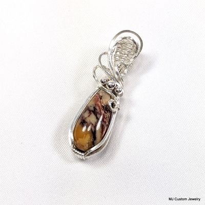 Mookaite Jasper & Silver Beads Wire Wrapped Pendant